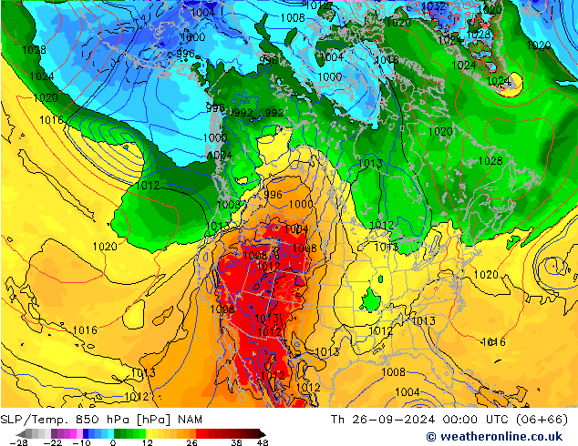 SLP/Temp. 850 hPa NAM Čt 26.09.2024 00 UTC