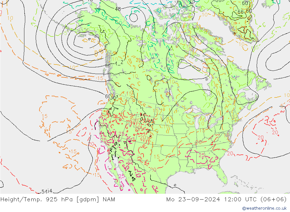 Hoogte/Temp. 925 hPa NAM ma 23.09.2024 12 UTC