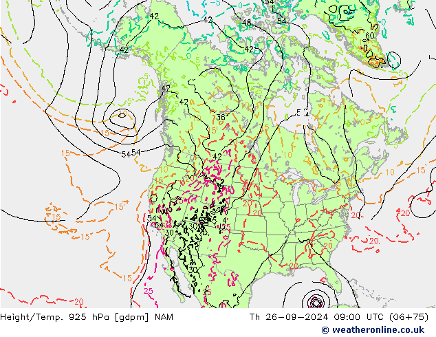 Height/Temp. 925 hPa NAM Th 26.09.2024 09 UTC