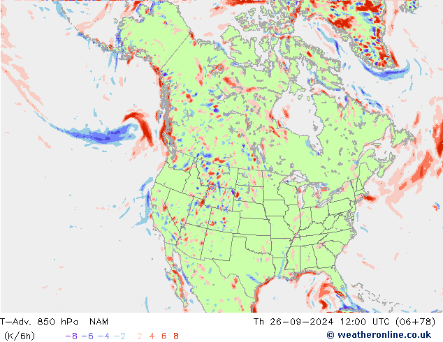 T-Adv. 850 hPa NAM Th 26.09.2024 12 UTC