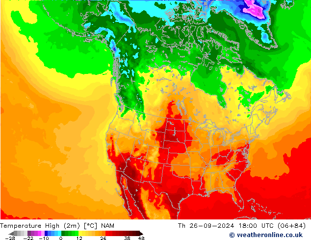 Temperatura máx. (2m) NAM jue 26.09.2024 18 UTC