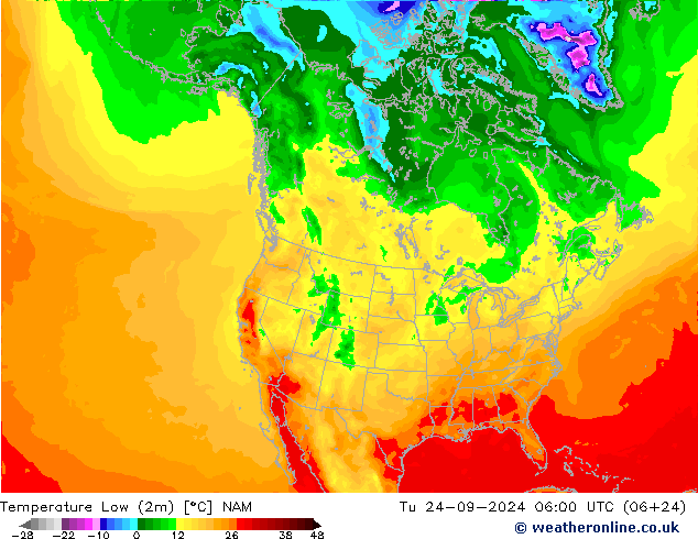 temperatura mín. (2m) NAM Ter 24.09.2024 06 UTC