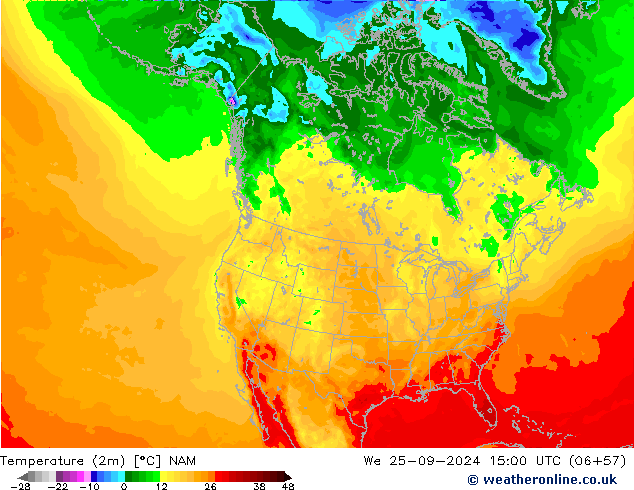 Temperatura (2m) NAM Qua 25.09.2024 15 UTC