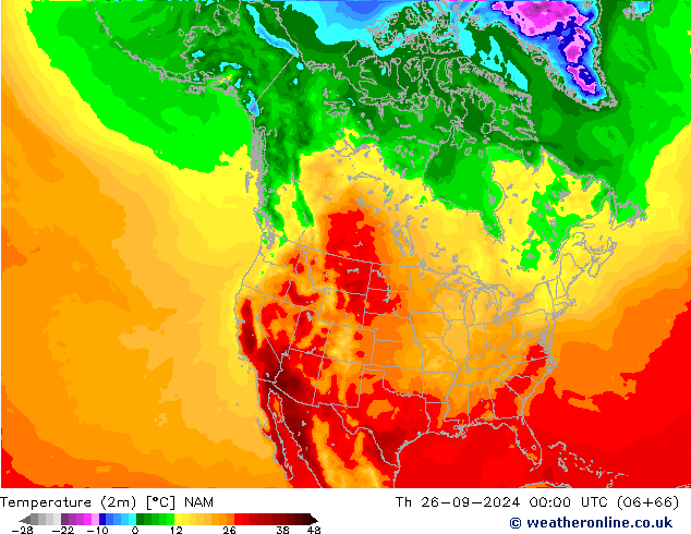 Temperaturkarte (2m) NAM Do 26.09.2024 00 UTC