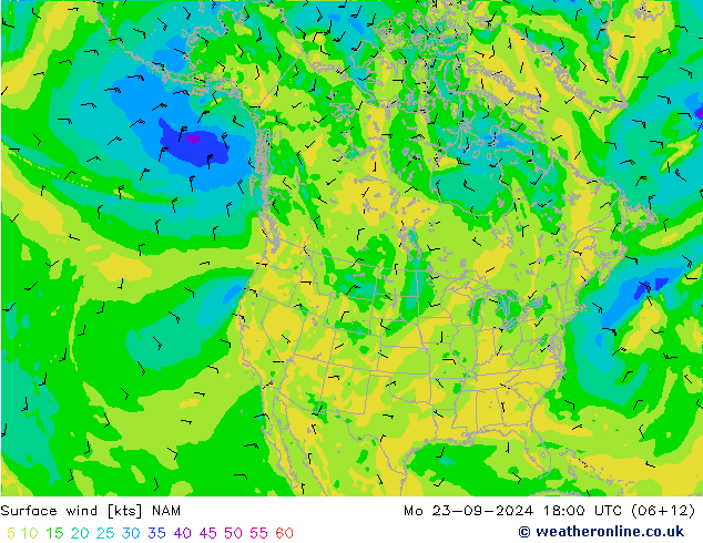 Vent 10 m NAM lun 23.09.2024 18 UTC