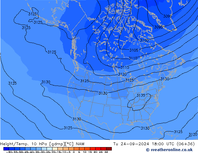 Yükseklik/Sıc. 10 hPa NAM Sa 24.09.2024 18 UTC