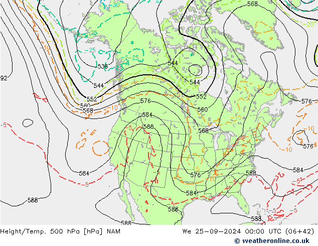 Height/Temp. 500 hPa NAM Mi 25.09.2024 00 UTC