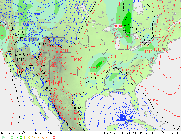 Jet stream/SLP NAM Th 26.09.2024 06 UTC