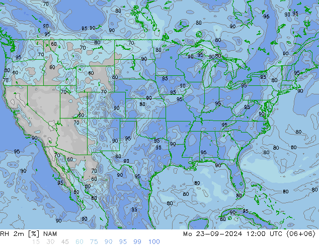 RH 2m NAM Po 23.09.2024 12 UTC