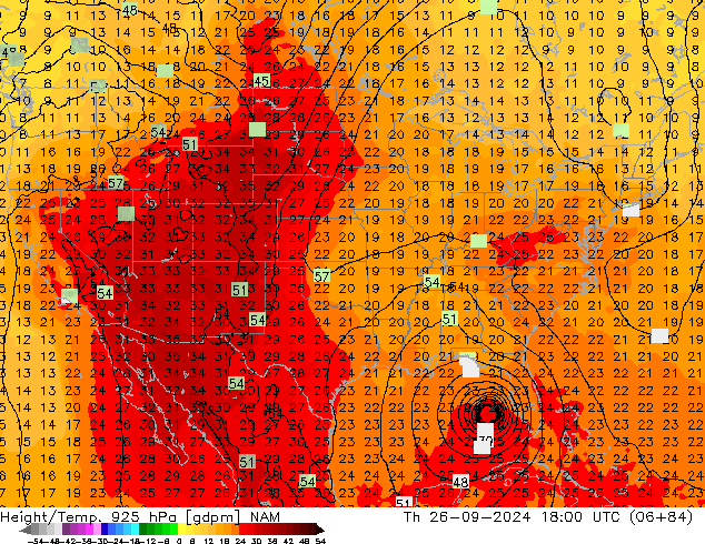 Height/Temp. 925 hPa NAM Th 26.09.2024 18 UTC