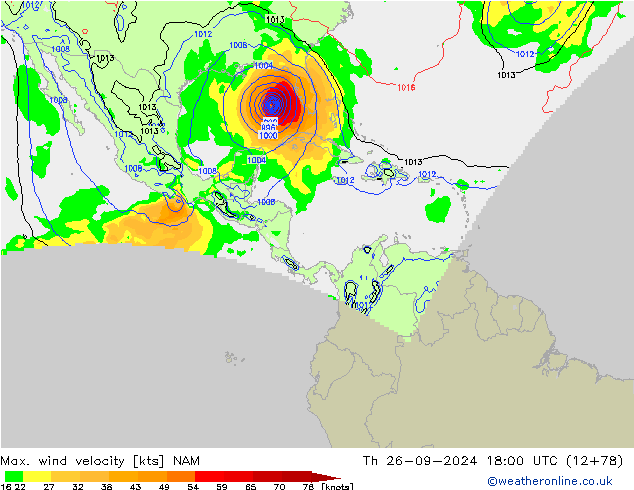 Max. wind velocity NAM  26.09.2024 18 UTC