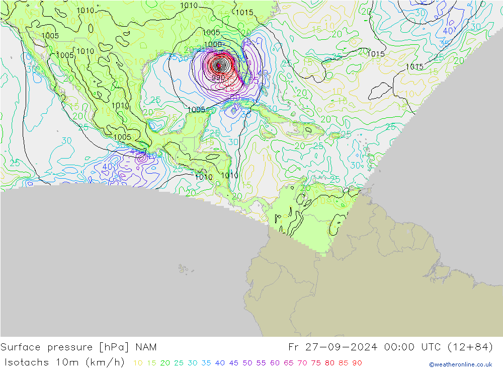 Isotachs (kph) NAM Fr 27.09.2024 00 UTC