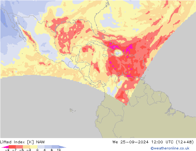 Lifted Index NAM We 25.09.2024 12 UTC