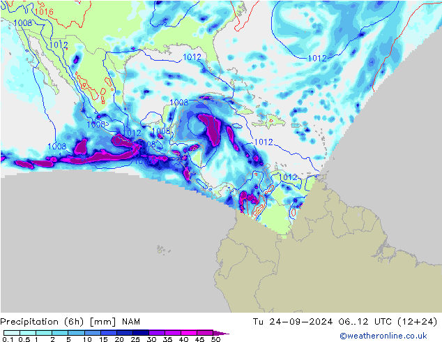 осадки (6h) NAM вт 24.09.2024 12 UTC