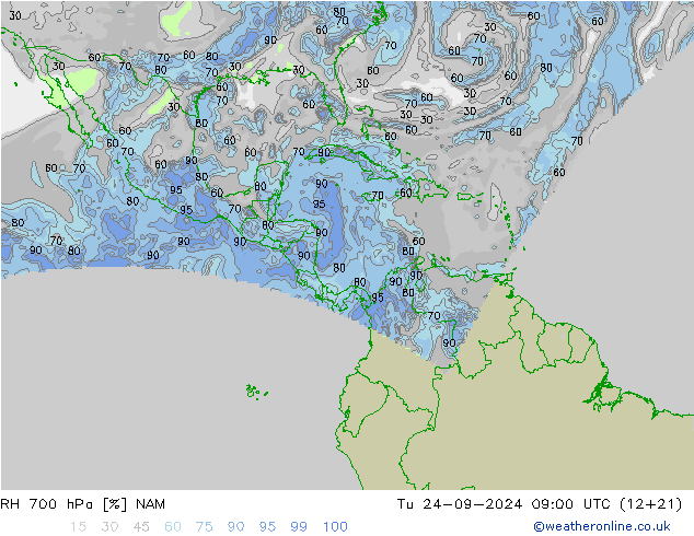 RH 700 hPa NAM Ter 24.09.2024 09 UTC