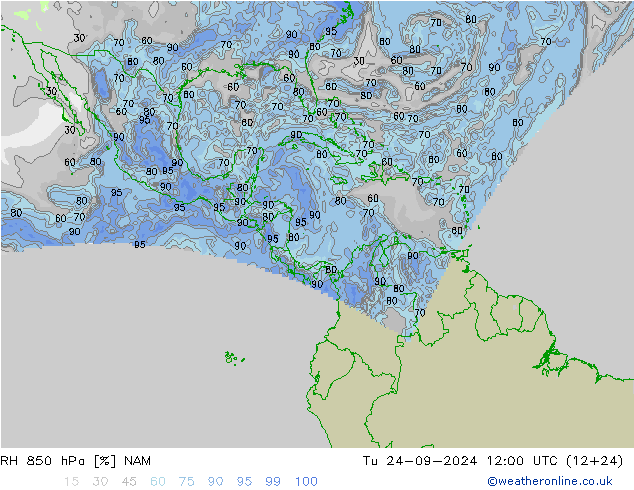 RH 850 hPa NAM Tu 24.09.2024 12 UTC