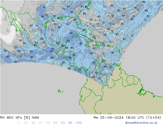 RH 850 hPa NAM St 25.09.2024 18 UTC