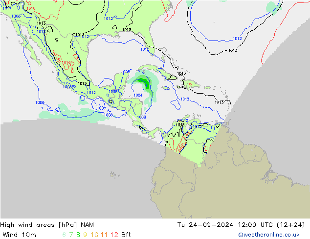 High wind areas NAM mar 24.09.2024 12 UTC