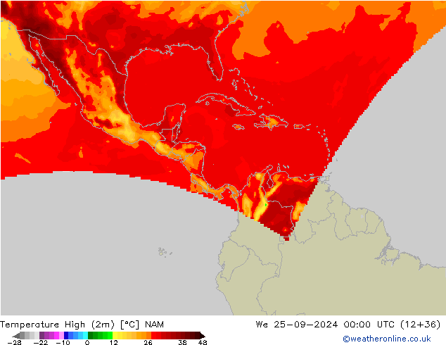 Maksimum Değer (2m) NAM Çar 25.09.2024 00 UTC