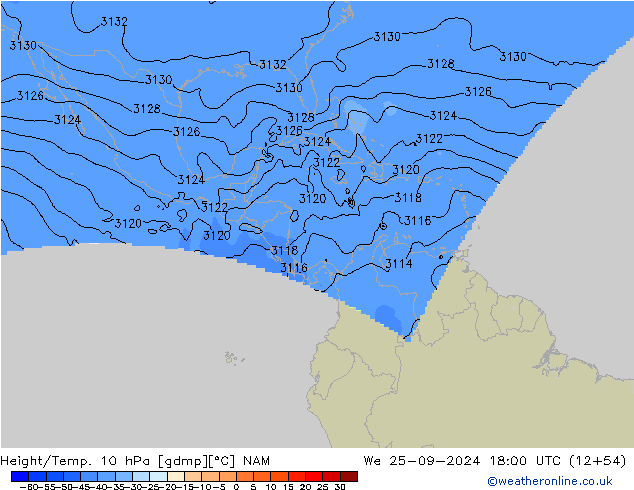 Height/Temp. 10 hPa NAM We 25.09.2024 18 UTC