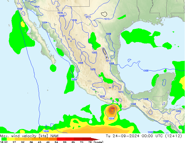 Max. wind snelheid NAM di 24.09.2024 00 UTC