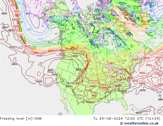 Freezing level NAM вт 24.09.2024 12 UTC