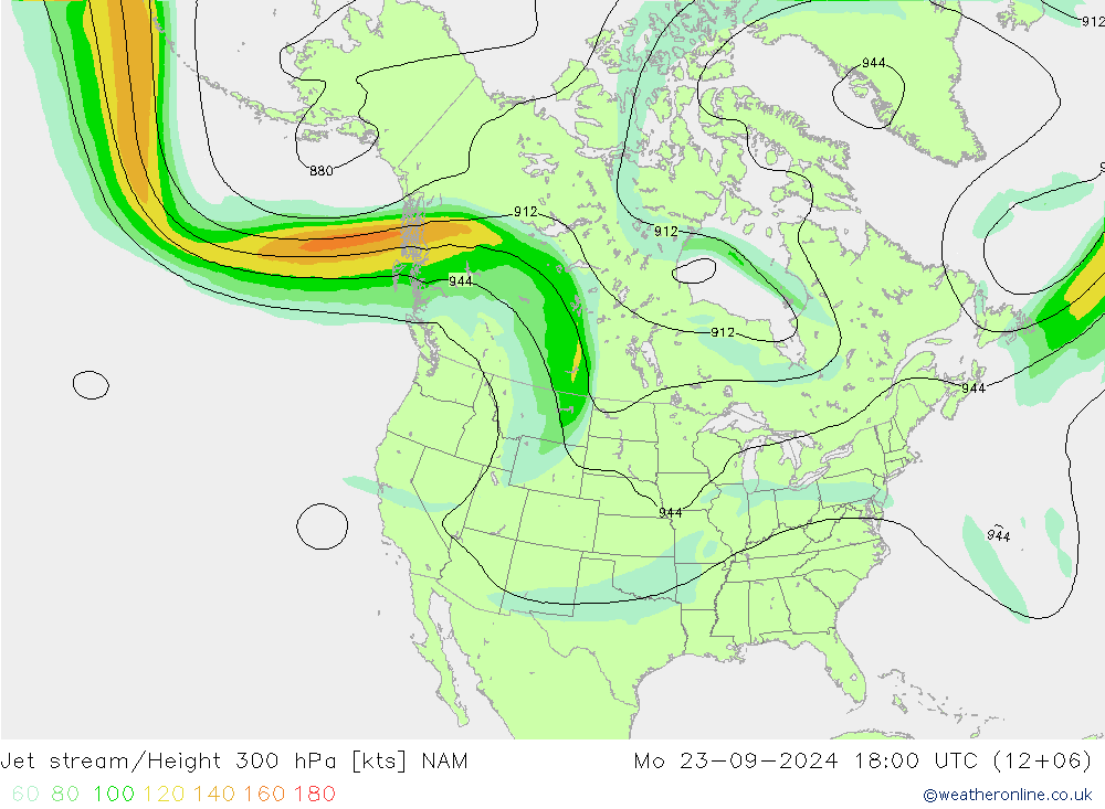 Jet stream/Height 300 hPa NAM Mo 23.09.2024 18 UTC