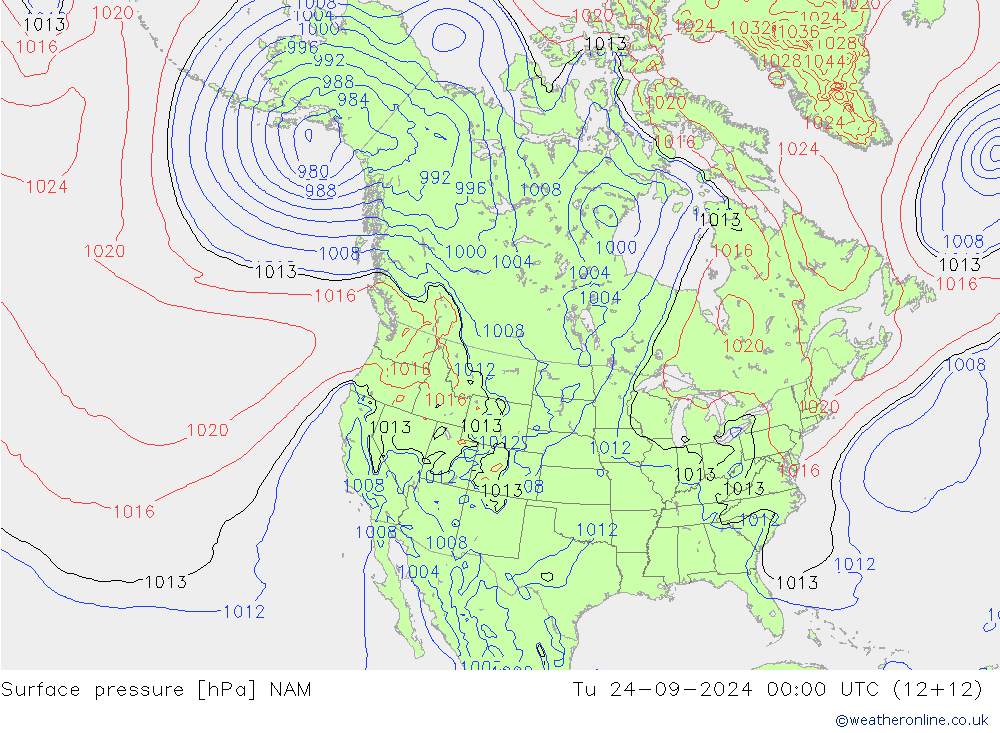 Pressione al suolo NAM mar 24.09.2024 00 UTC