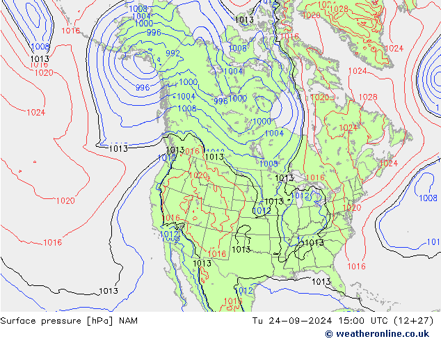 Atmosférický tlak NAM Út 24.09.2024 15 UTC