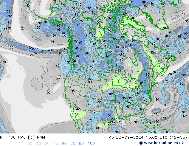 RH 700 hPa NAM Mo 23.09.2024 15 UTC