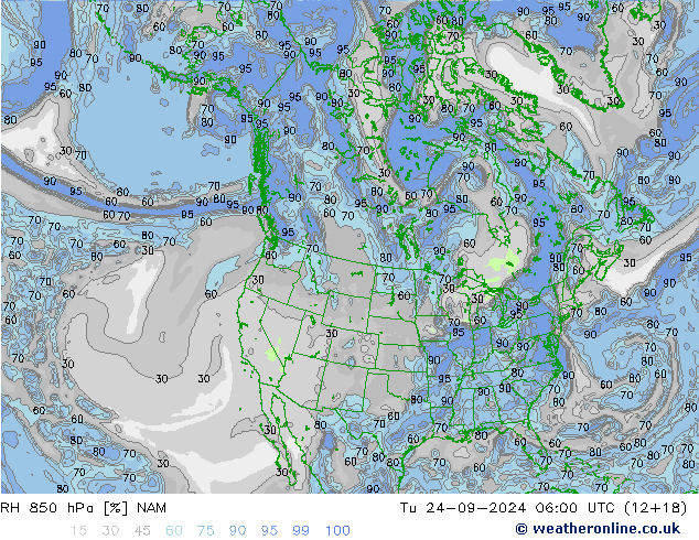 RH 850 hPa NAM Tu 24.09.2024 06 UTC