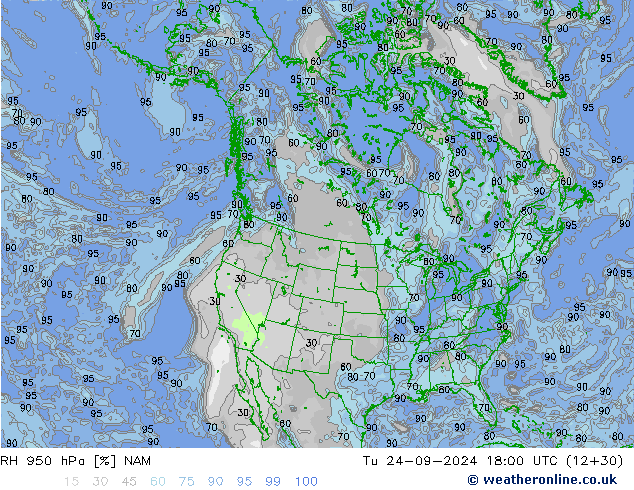 RH 950 hPa NAM Ter 24.09.2024 18 UTC