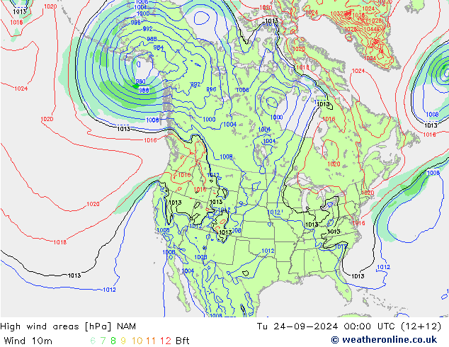 High wind areas NAM Ter 24.09.2024 00 UTC