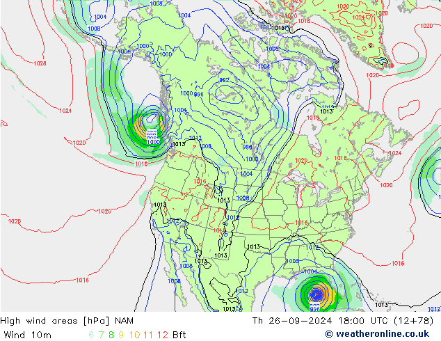 High wind areas NAM  26.09.2024 18 UTC