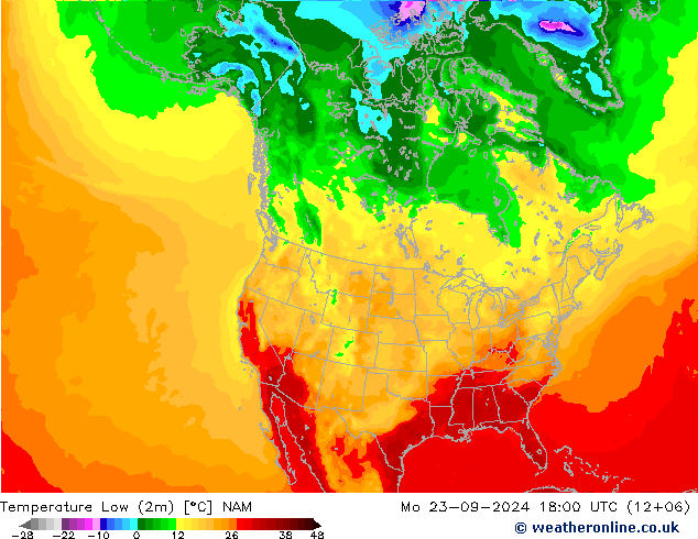 Temp. minima (2m) NAM lun 23.09.2024 18 UTC