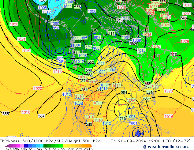 Thck 500-1000hPa NAM czw. 26.09.2024 12 UTC