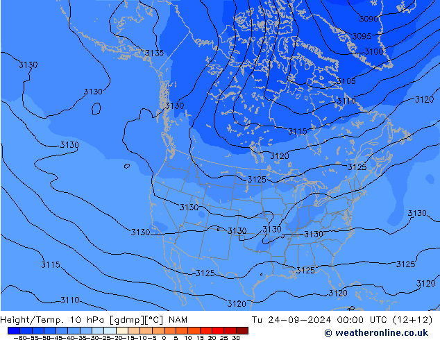 Height/Temp. 10 гПа NAM вт 24.09.2024 00 UTC