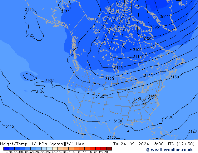 Geop./Temp. 10 hPa NAM mar 24.09.2024 18 UTC