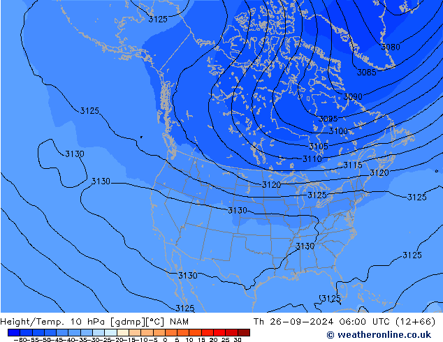 Géop./Temp. 10 hPa NAM jeu 26.09.2024 06 UTC