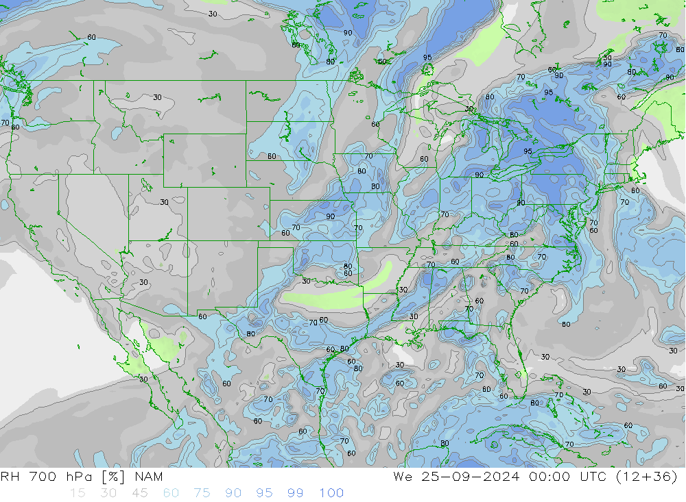 RH 700 hPa NAM We 25.09.2024 00 UTC