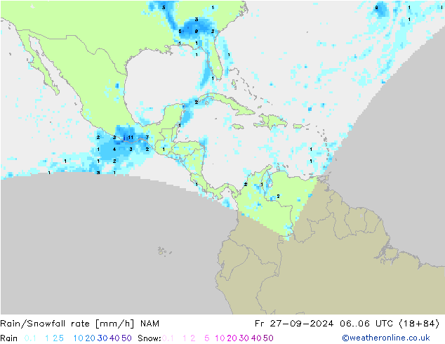 Rain/Snowfall rate NAM Pá 27.09.2024 06 UTC