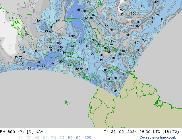 RH 850 гПа NAM чт 26.09.2024 18 UTC