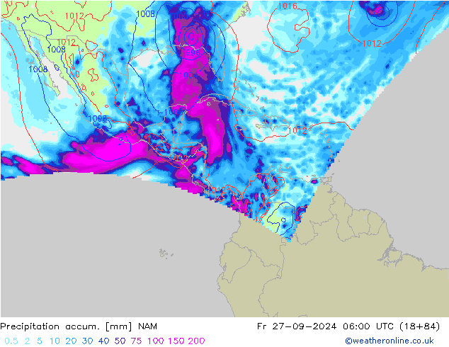 Precipitation accum. NAM Sex 27.09.2024 06 UTC