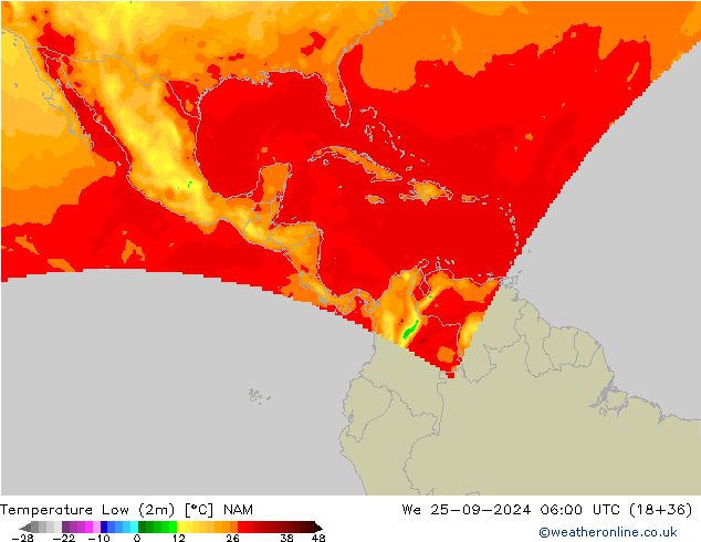 Temperature Low (2m) NAM We 25.09.2024 06 UTC