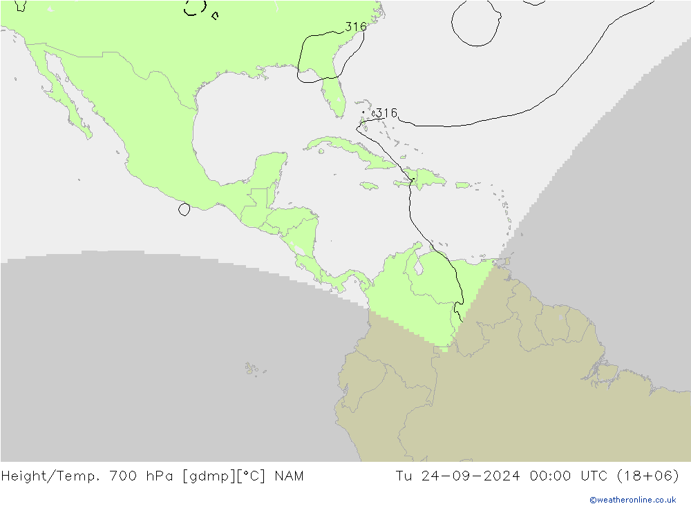 Height/Temp. 700 hPa NAM Tu 24.09.2024 00 UTC