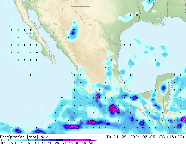 Précipitation NAM mar 24.09.2024 06 UTC