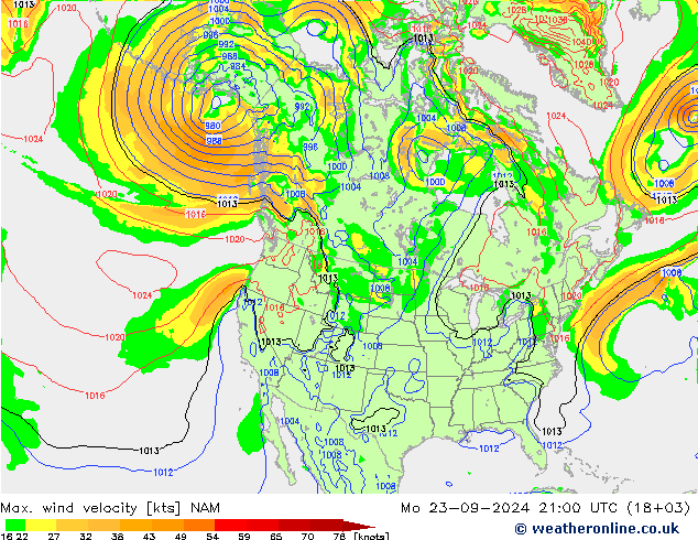 Max. wind snelheid NAM ma 23.09.2024 21 UTC