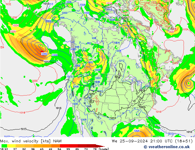 Max. wind velocity NAM ср 25.09.2024 21 UTC