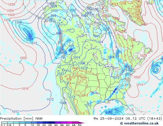 precipitação NAM Qua 25.09.2024 12 UTC