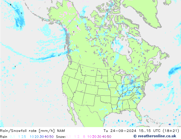 Rain/Snowfall rate NAM wto. 24.09.2024 15 UTC